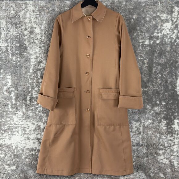 Forecaster of Boston Sz 7/8 Outdoor Trench Coat Brown Button Long Sleeve Pocket - Picture 1 of 7